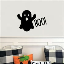 Halloween Ghost BOO! Spooky Vinyl Lettering Wall Decal Size: 14”H x 19”L - Color: Black