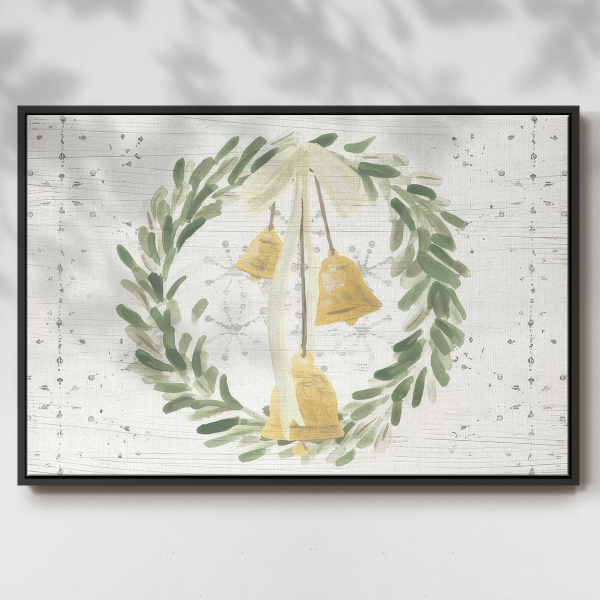 Weathered Aspen Wreath Collection A - Framed Gallery Wrapped Holiday Canvas - 17 x 25 - Black Frame