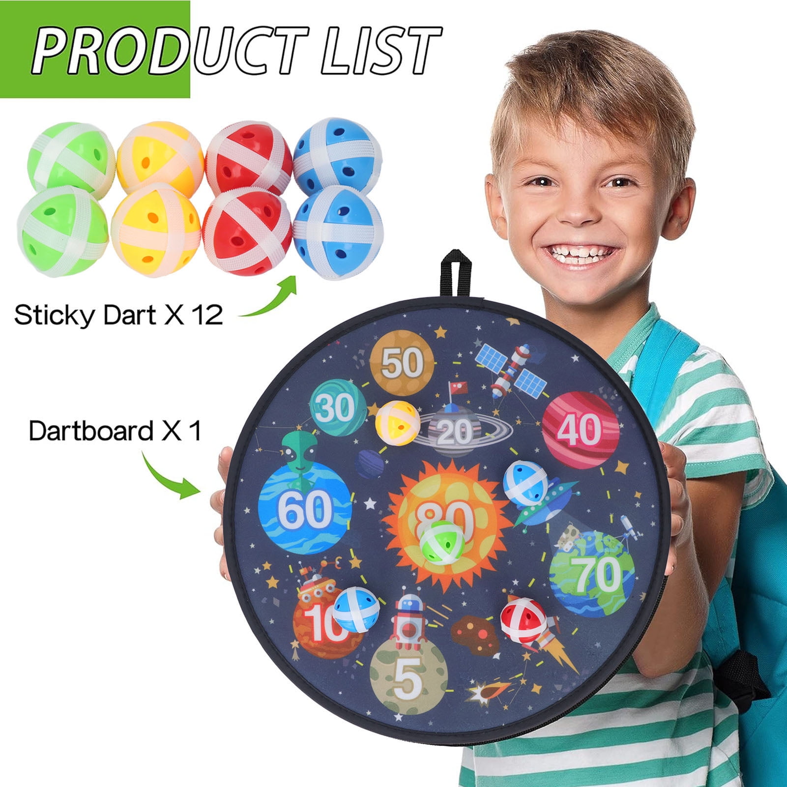 Jeu De Fléchettes Enfant 66 Cm Double Face – 16 Balles Collantes + 6 Fléchettes + Crochets – Jouet Sport Intérieur Extérieur Garçons Filles