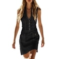 thumbnail image 2 of ClodeEU Women's Sleeveless V Neck Button Bodycon Mini Dress,Solid Club Pencil Dress with Pocket Black,Women's Plus XL, 2 of 6