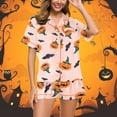 thumbnail image 4 of TTUHYWXI Halloween Pajamas Women Silk Pajamas Button Up Shirt and Shorts Satin Pajama Set 2 Piece Loungewear Sleepwear (Orange, XXL), 4 of 9