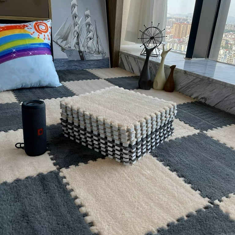 20 Pcs Interlocking Carpet Tiles,Plush Foam Floor Mat,Square Puzzle  Mat,Climbing Mat Area Rugs for Home Playroom,20 Tiles/19.4