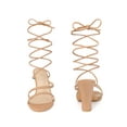 thumbnail image 5 of BLISSFUL STEP Strappy Lace Up Open Toe Block Heel Sandals for Women Nude 8, 5 of 6