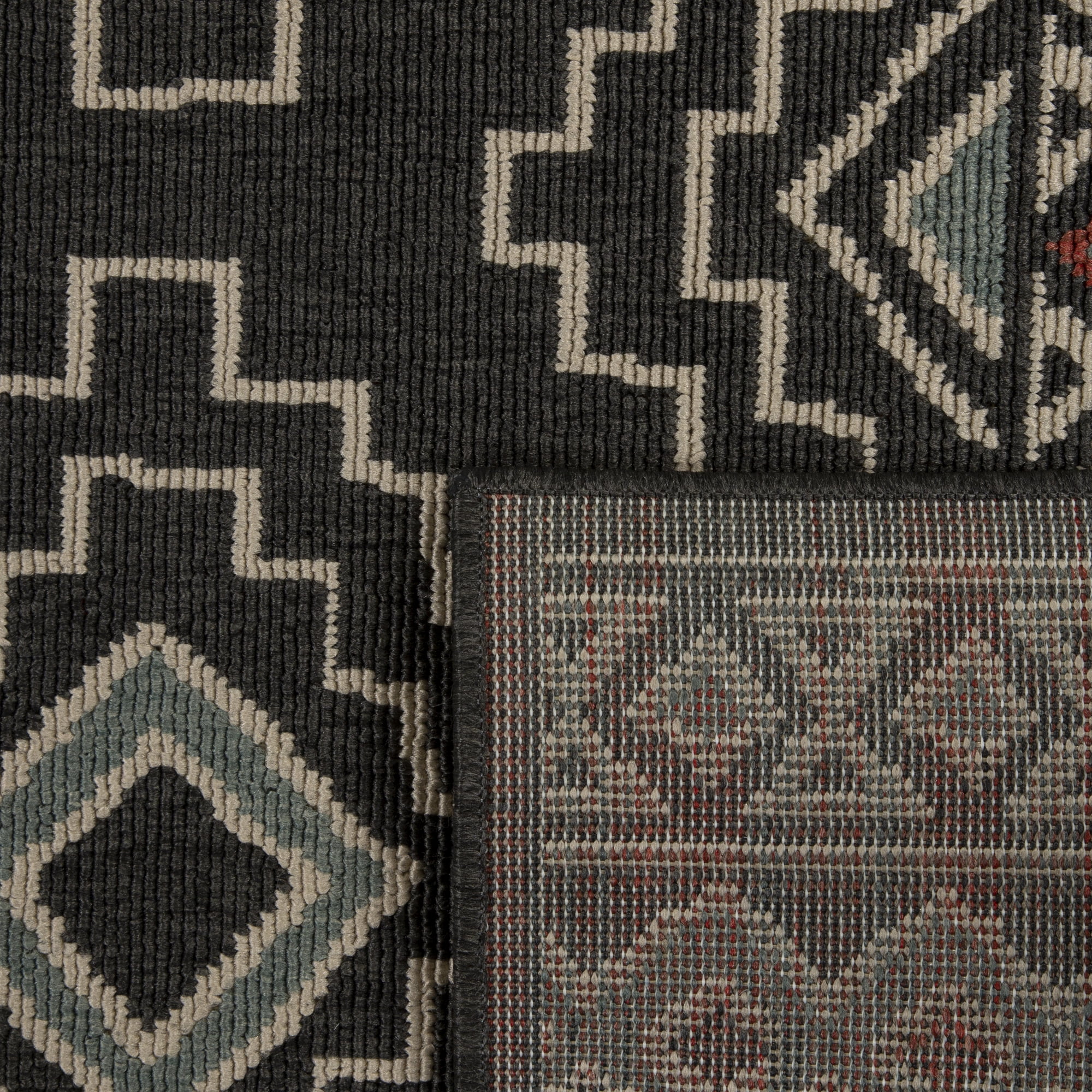 LR Home and Evette Rios Dora 8' x 9'9" Black Geometric Diamond Indoor/Outdoor Area Rug