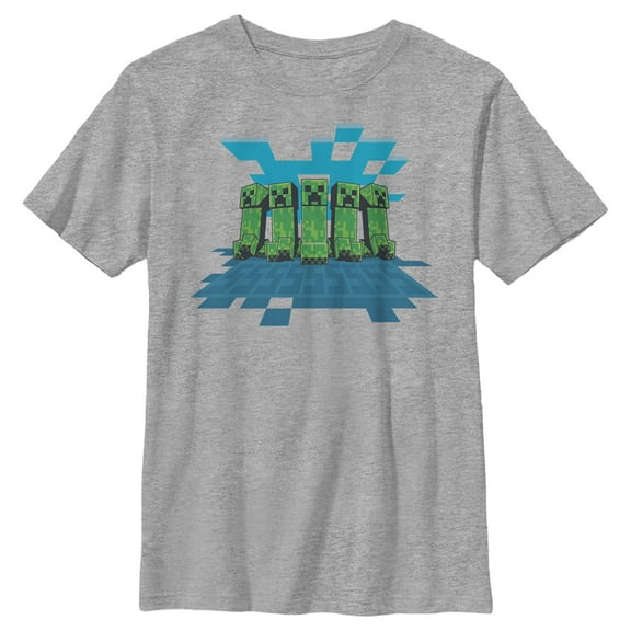 Boy's Minecraft Creeper Mob  Graphic Tee Athletic Heather Large