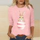 thumbnail image 2 of Tops de Cuello Redondo para las Mujeres Pascua Impresa 3/4 Mangas Blusa, Ligera Imitación Algodón Top Casual, 2 of 5