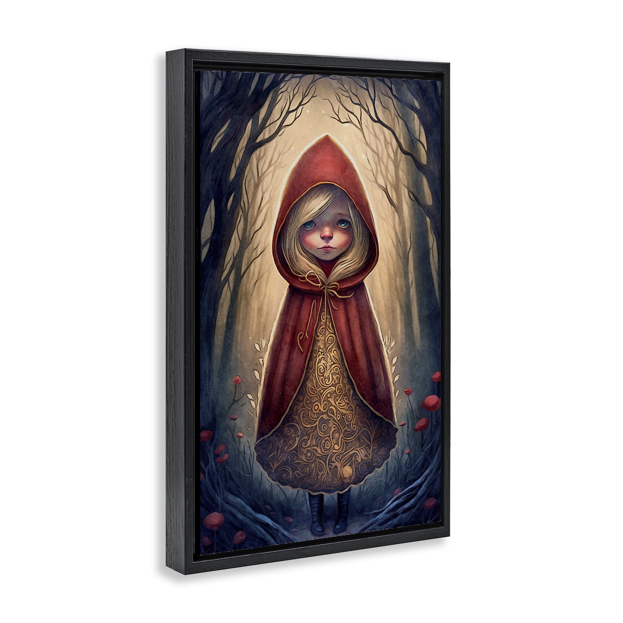 Stupell Industries Mystic Red Riding Hood Landscape Painting Black Floater Framed Art Print Wall Art, 17 x 25