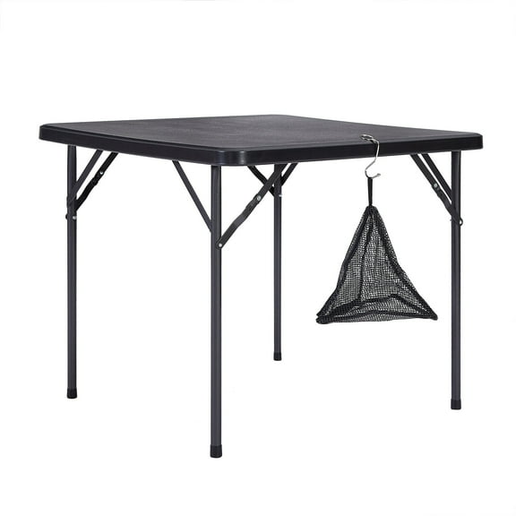 VECELO Plastic Folding Table with Mesh Bag, Indoor Outdoor Heavy Duty Portable for Picnic, Parties, Camping, Events, Black