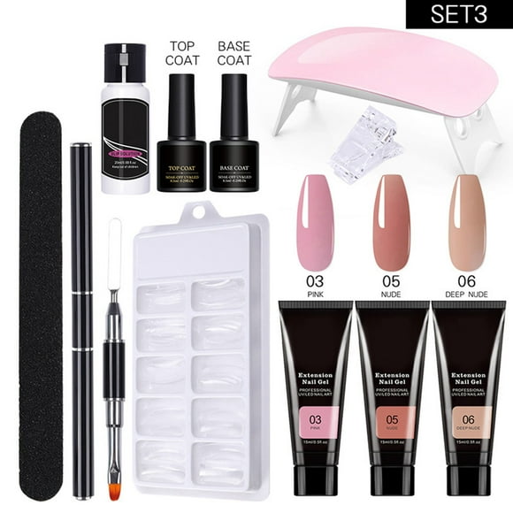Dadatutu Beginner Acrylic Nail Extension Kit with 7 Colors - 150Ml Gel Bottles, 100 Tips & Usb Charged Lamp, Quick Dry Diy Gift Set