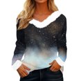 thumbnail image 3 of TrdSipl Womens Winter T Shirts Cute Christmas Snowflake Printed Sweater Tops Xmas Long Sleeve V-Neck Plush Collar Cuff Tee Shirts, 3 of 7