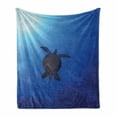thumbnail image 1 of Ocean Soft Flannel Fleece Throw Blanket, Turtle Swims to the Surface of Deep Sea the Sun Rays Nature Picture Art, Cozy Plush for Indoor and Outdoor Use, 50" x 60", Aqua Navy Brown, by Ambesonne, 1 of 6
