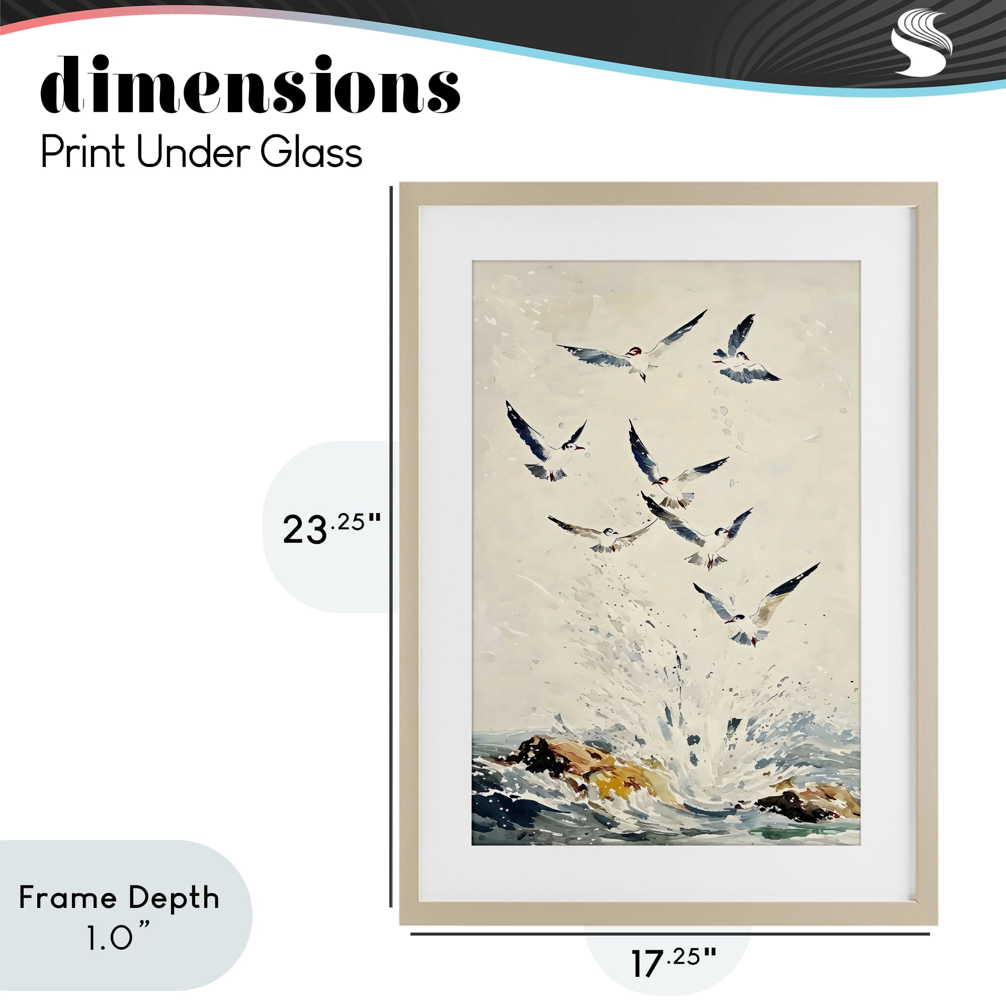 Stupell Industries Waves of Seagulls over Rocks Birch Framed Print Under Glass, design by Creative Studio