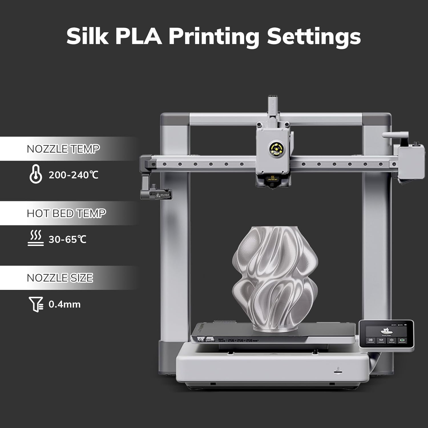 Silver Silk PLA Filament Shiny 3D Printer Filament 1.75mm +/- 0.02mm for 3D Printing 1kg(2.2lbs)/Spool Compatible with Most FDM Printer
