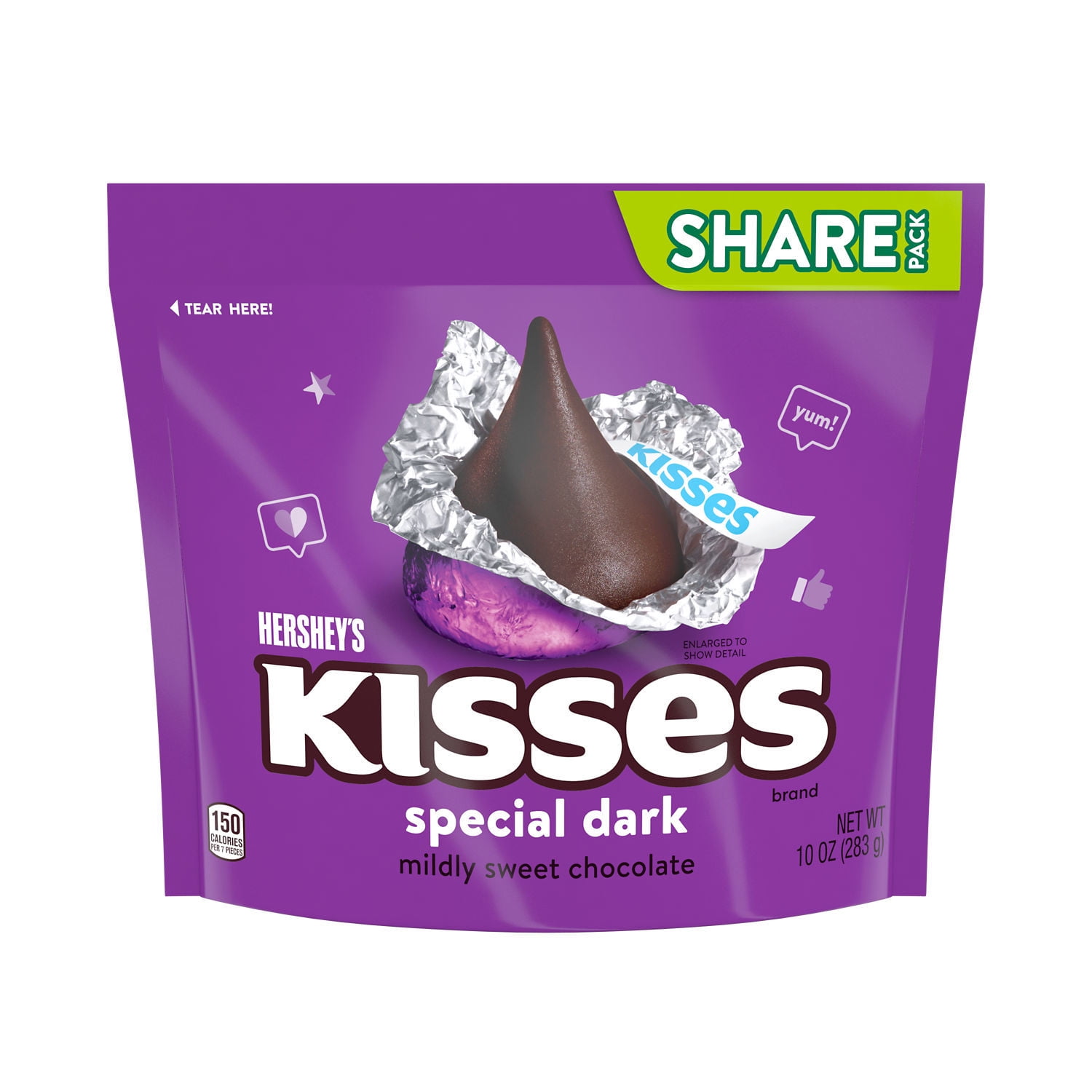 Hershey's, Kisses Special Dark Mildly Sweet Chocolate Candy, Individually Wrapped, 10 oz, Share Pack