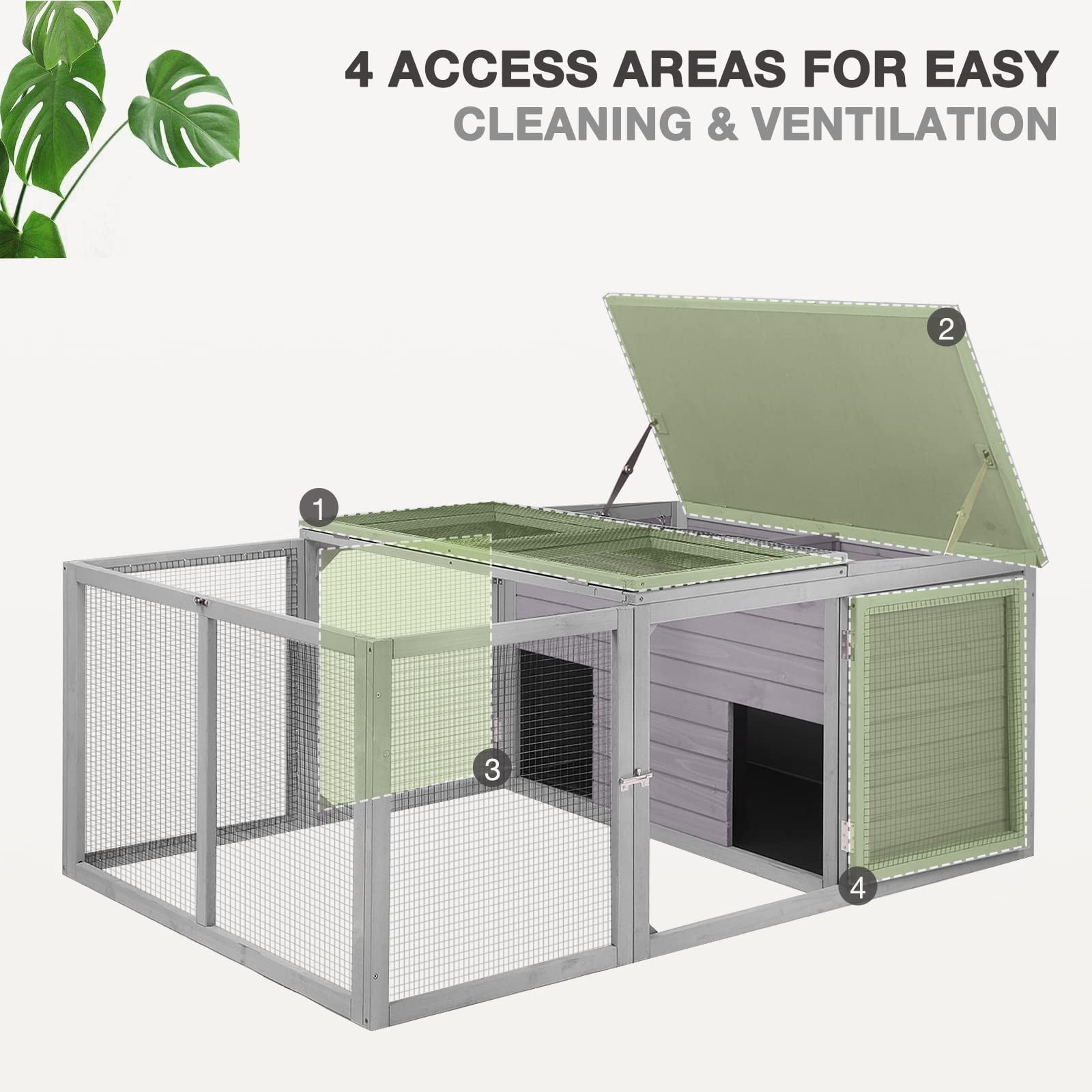 MEDEHOO Chicken Coop Large Wooden Rabbit Hutch Indoor Outdoor with 2 Living House ANG PVC Layer for Chicken, Hutch, Ducks