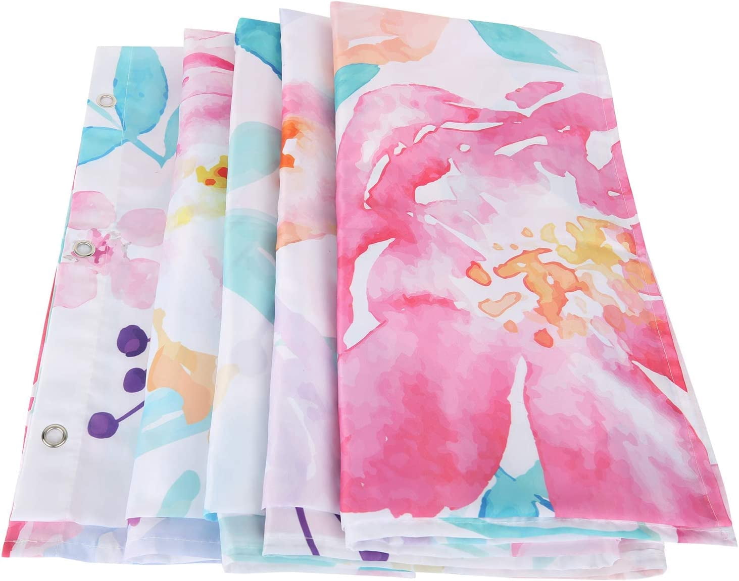 Pink Floral Shower Curtains for Bathroom Flower Shower Curtain Watercolor Girls Shower Curtain Set with Hooks Pretty Colorful Flowered Bathroom Decor, 72" W x 72" H