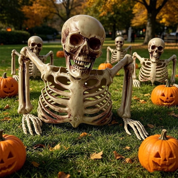 Halloween Ground Breaker Plastic Half Body Skeleton Decor Outdoor Yard Lawn, 8.66 × 9.45 in