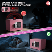 BESAFETY 0.25 Feet Cubic Safe Box, Money Lock Safes with Digital Keypad, USB Cable and Sensor Light, Security Safe for Home Office Hotel (Pink)