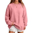 thumbnail image 5 of Hearthz Oversized Crewneck Sweatshirt Women Solid Color Drop Shoulder Long Sleeve Women's Pullover Sweaters Fall Winter Athletic Workout Women's Sweatshirt Pink M, 5 of 7