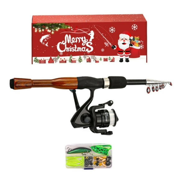RUIG Christmas Fishing Rod Set - Telescopic Fiber Fishing Pole with Stainless Reel Combo - Portable Travel Gear for Freshwater Bass Trout Fishing Enthusiasts