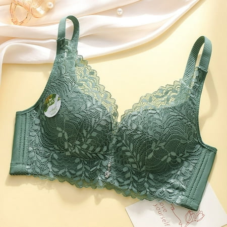 Pavied Minimizer Bras Feelingirl Bra Wireless Bras Hot Women s No Wire Comfortable Gathered Anti Sagging Side Breast Lace Adjustable Bra Seamless Bras Womens Bras Green 32