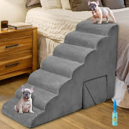 33" H Dog Stairs for High Bed, 7 Tiers Foam Pet Steps/Stairs, Non-Slip Dog Steps for Dogs and Cats, Grey