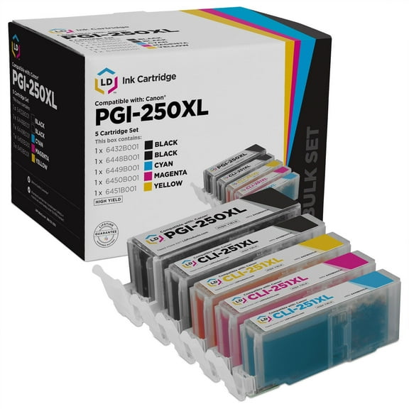 LD Products Compatible Ink Cartridge Replacement for Canon PGI-250XL & CLI-251XL High Yield (Pigment Black, Black, Cyan, Magenta, Yellow, 5-Pack)
