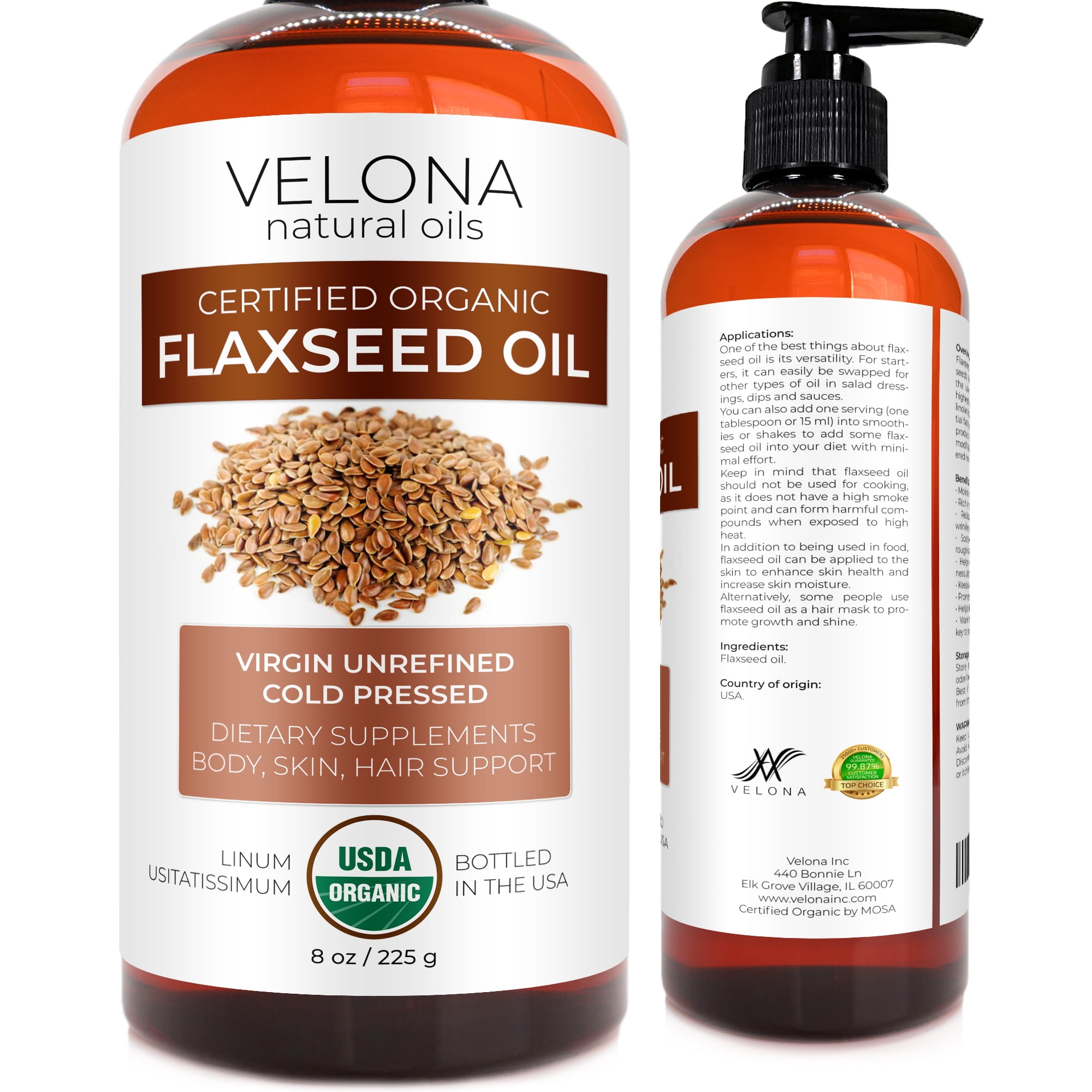 Velona USDA Certified Organic Flaxseed Oil - 8 oz | 100% Pure and Natural Carrier Oil | Unrefined, Cold Pressed | Hair Growth, Body, Face & Skin Care | Use Today - Enjoy Results Velona USDA Certified Organic Flaxseed Oil - 8 oz | 100% Pure and Natural Carrier Oil | Unrefined, Cold Pressed | Hair Growth, Body, Face & Skin Care | Use Today - Enjoy Results