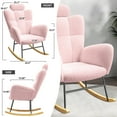 thumbnail image 6 of UHOMEPRO Modern Teddy Fabric Rocking Chair, Accent Rocker Chair with High Backrest, Accent Glider Rocker for Living Room Bedroom Playroom, Pink, 6 of 7