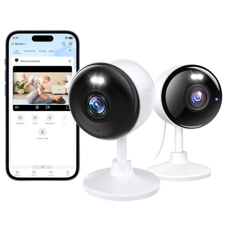 2K Home Security Camera, 5G & 2.4G WiFi Security Camera, Fit Baby, Pet, Dog, Cat, Two-Way Audio, Full Color Night Vision, Siren, 24/7 Local Recording, IP65, Compatible with Alexa 2-Piece set.