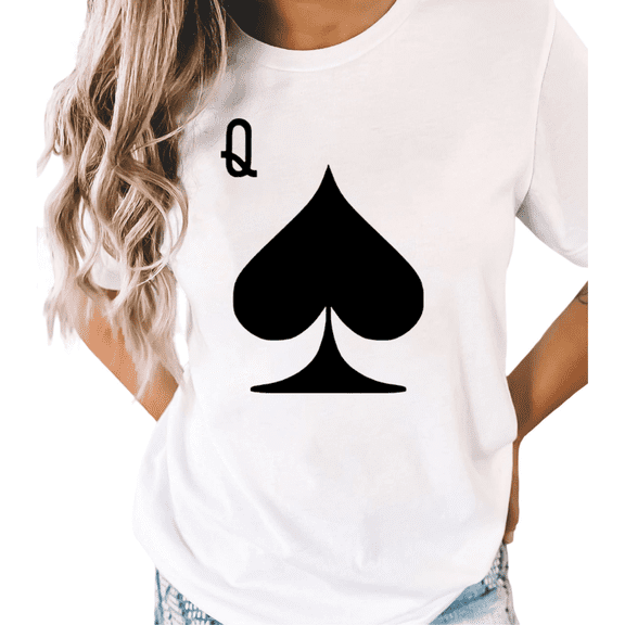 UNISHE Women's Queen of Spades Graphic White Short Sleeve T-Shirt Casual Cotton Crewneck Top