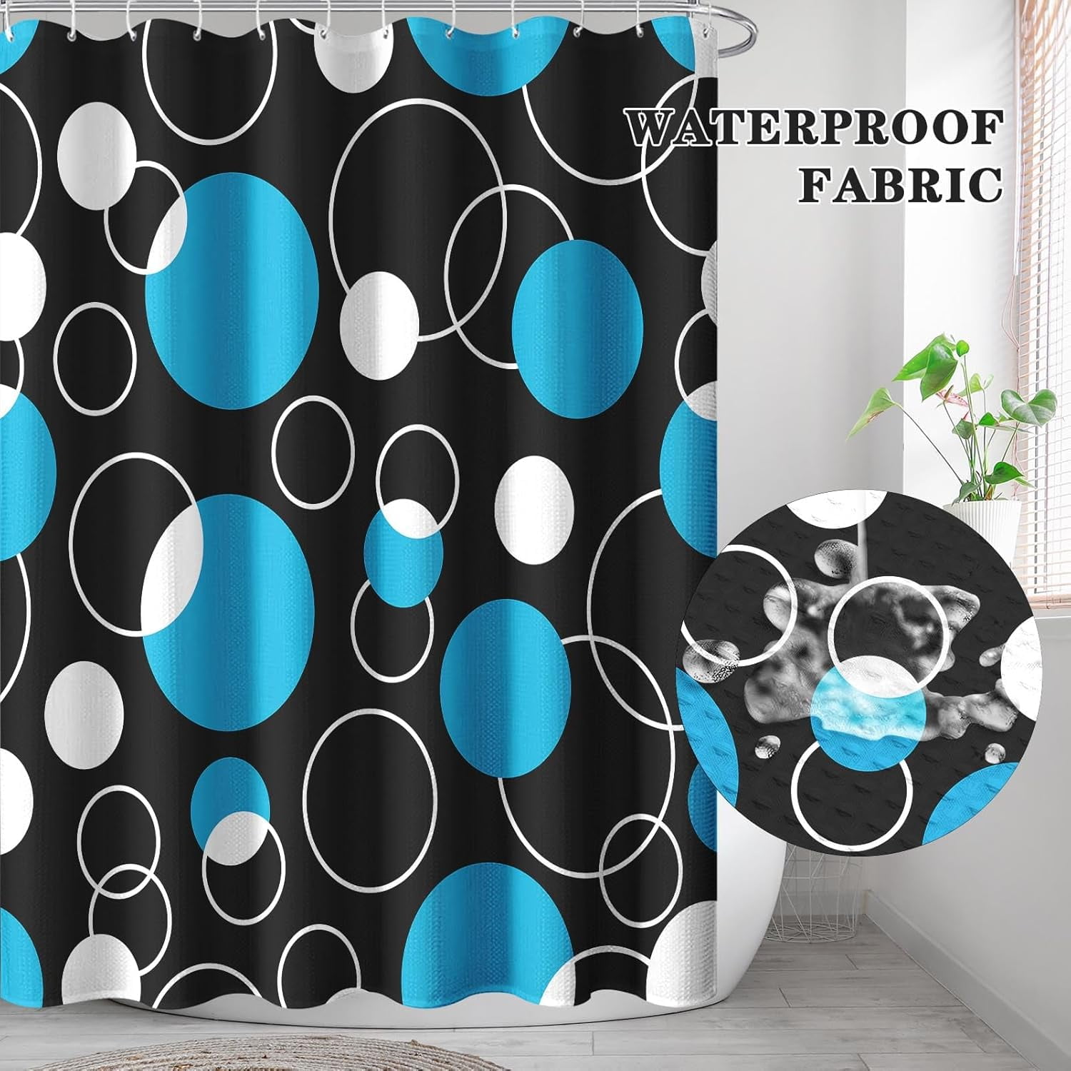 Vintage Brown Shower Curtain Set with Window Curtain, Royal Abstract Line Modern Bathroom Window Curtain with Waterproof Shower Curtain Set for Bathroom Decor