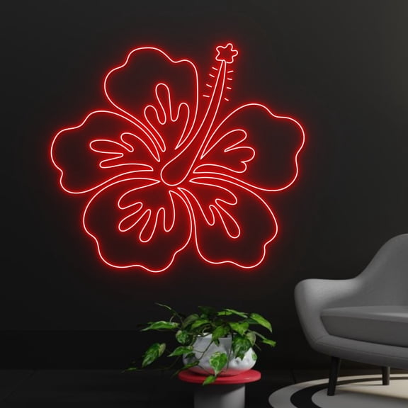 Handmadetneonsign Custom Hibiscus Flower Neon Sign, Hawaiian Flower LED Light, Hawaii Floral Neon