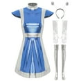 thumbnail image 3 of TiaoBug Space Alien Costume for Women Shiny Metallic Contrast Dress Halloween Astronaut Cosplay Outfits Blue 3XL, 3 of 5