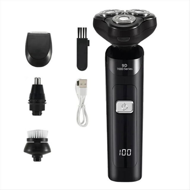 Afeitadora Eléctrica Pantalla Digital LCD Maquinilla de Afeitar Inteligente Recargable Flotante de Cabezales Afeitadora Resistente Al Agua Carga Tipo C Negro