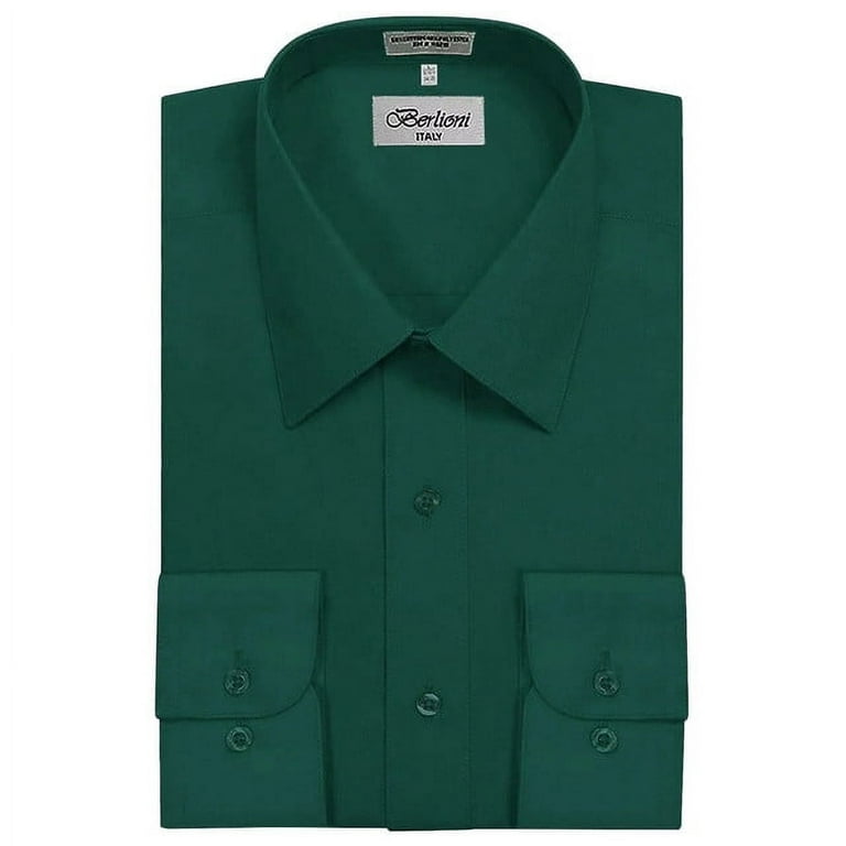 Zang Fashion Berlioni Men's French Convertible Cuff Long Sleeve Dress Shirt Hunter Green Small 32/33, Size: Small (14-14 1/2) 32/33