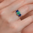 thumbnail image 4 of Gem Stone King 10K White Gold Green Malachite Blue Created Sapphire and White Lab Grown Diamond 3 Stone Engagement Ring for Women (3.24 Cttw, Gemstone Birthstone, Available in Size 5, 6, 7, 8, 9), 4 of 5
