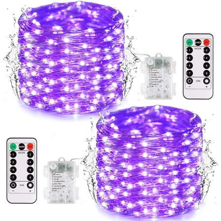 

Morttic 2 x Fairy Lights Battery Operated 8 Mode 33Ft 100 LEDs Copper Wire String Lights with Remote Control for Bedroom Christmas Party Wedding Decoration Purple