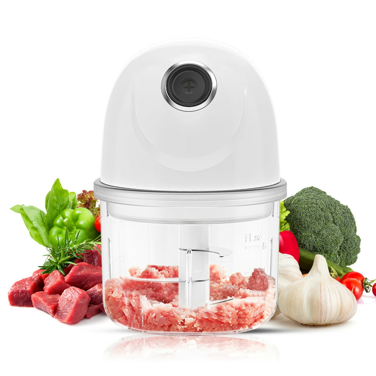 PHISINIC Mini Food Processor Chopper Electric Garlic Masher, Wireless 3  Blades Chili Meat Mincer Kitchen Appliance 1.5 Cup, BPA-Free Glass Bowl  (White) 