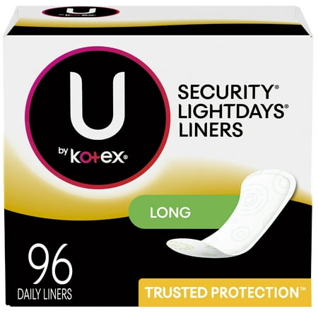 U by Kotex Lightdays Panty Liners, Long, Unscented, 96 (Best Panty Liners For Sensitive Skin)