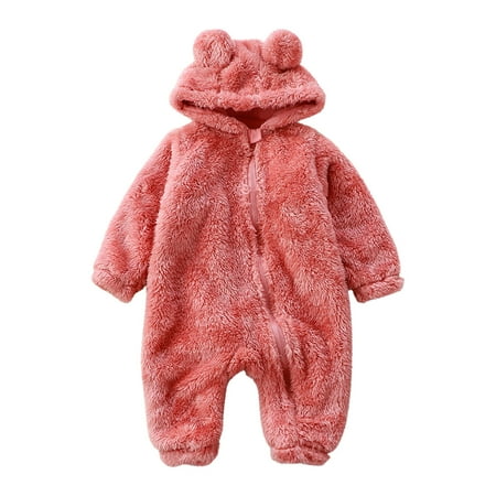 

YWDJ 0-24 Months One Piece Fall Winter Infant Toddler Long Sleeve Ear Hooded Romper Zipper Jumpsuit Pink 73