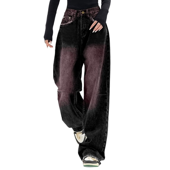 SRZYMJ Wide-Leg Denim Jeans Women Women Baggy High Waist Streetwear Denim Trousers E Girl Style Fashion Loose Straight Leg
