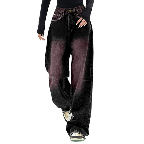 WILLBEST Jeans Mujer Pantalones Vaqueros Holgados de Cintura Alta para Mujer, Estilo Urbano, de Mezclilla, Holgados, Rectos E Informales, para Comodidad Diaria. Grande