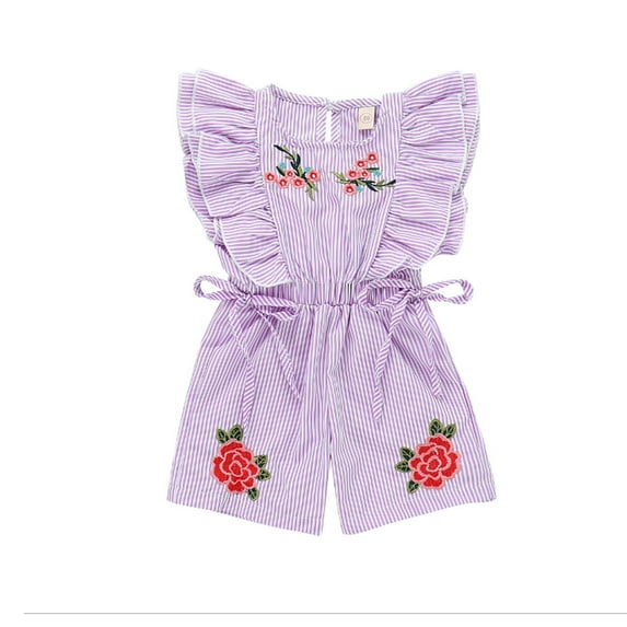 Coduop Toddler Kid Baby Girl Flower Stripe Ruffle Romper Jumpsuit 1-5 Years