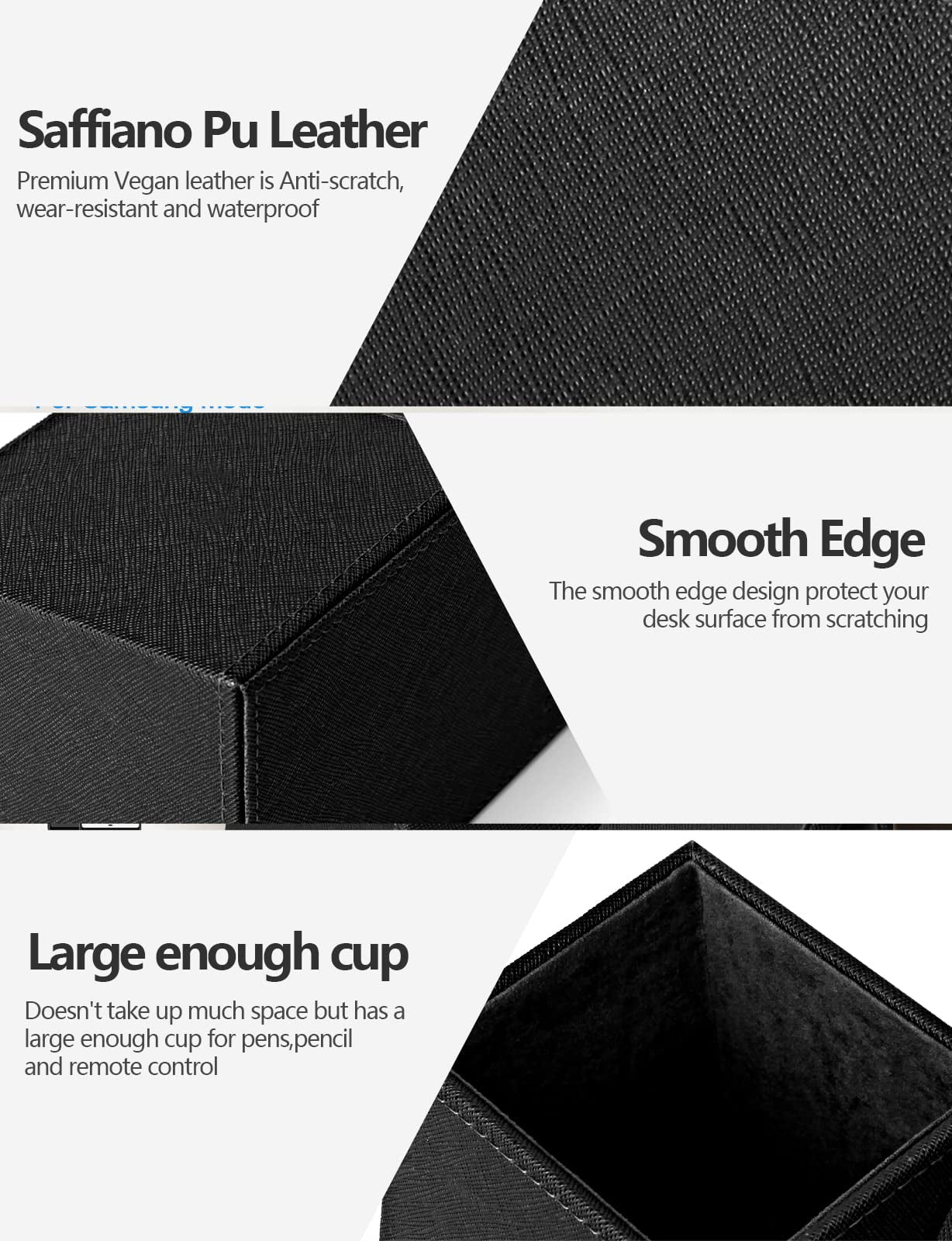 Extrelife Desk Organizer with Wireless Charging for iPhone, PU Leather with Pencil Holder for Desk & Nightstand, Black