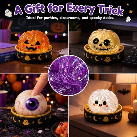 Halloween Ghost Dumpling Squishy, Dumplings Squishies with Steamer Stress Balls, Stretchy Clear Gel Fidget Sensory Toy, Halloween Birthday Holiday Desk Gift for Kids Adults A11 Random-1PCS