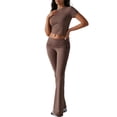 thumbnail image 2 of Pantalón de Traje de Corta Ajustado de Color Liso, Color Café, Talla XL, 2 of 9