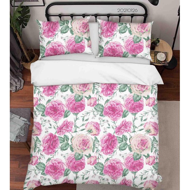 3D Dibujado a mano rosa Peonía Floral Funda nórdica Set Ropa de Cama Set Funda Nórdica