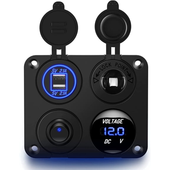 Nilight 4 in 1 ON OFF Charger Socket Panel Dual USB Charger Power Outlet LED Voltmeter Cigarette Lighter Socket LED On Off Rocker Toggle Switch for Truck Car Marine Boats RV, 2 Yeas Warranty