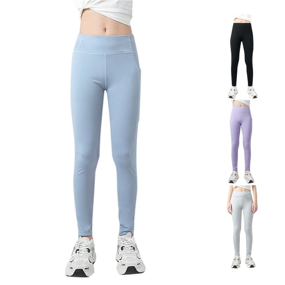 Girls Athletic Leggings Kids Dance Running Yoga Pants Workout Dance Tights with Pockets Gymnastic Sweats Softball Pants for Girls Youth Cheerleader Leggings